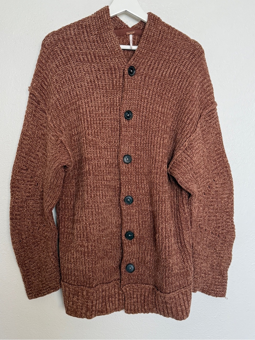 Free People Oversized Chunky Knit Button Front Cardigan Cotton Blend S